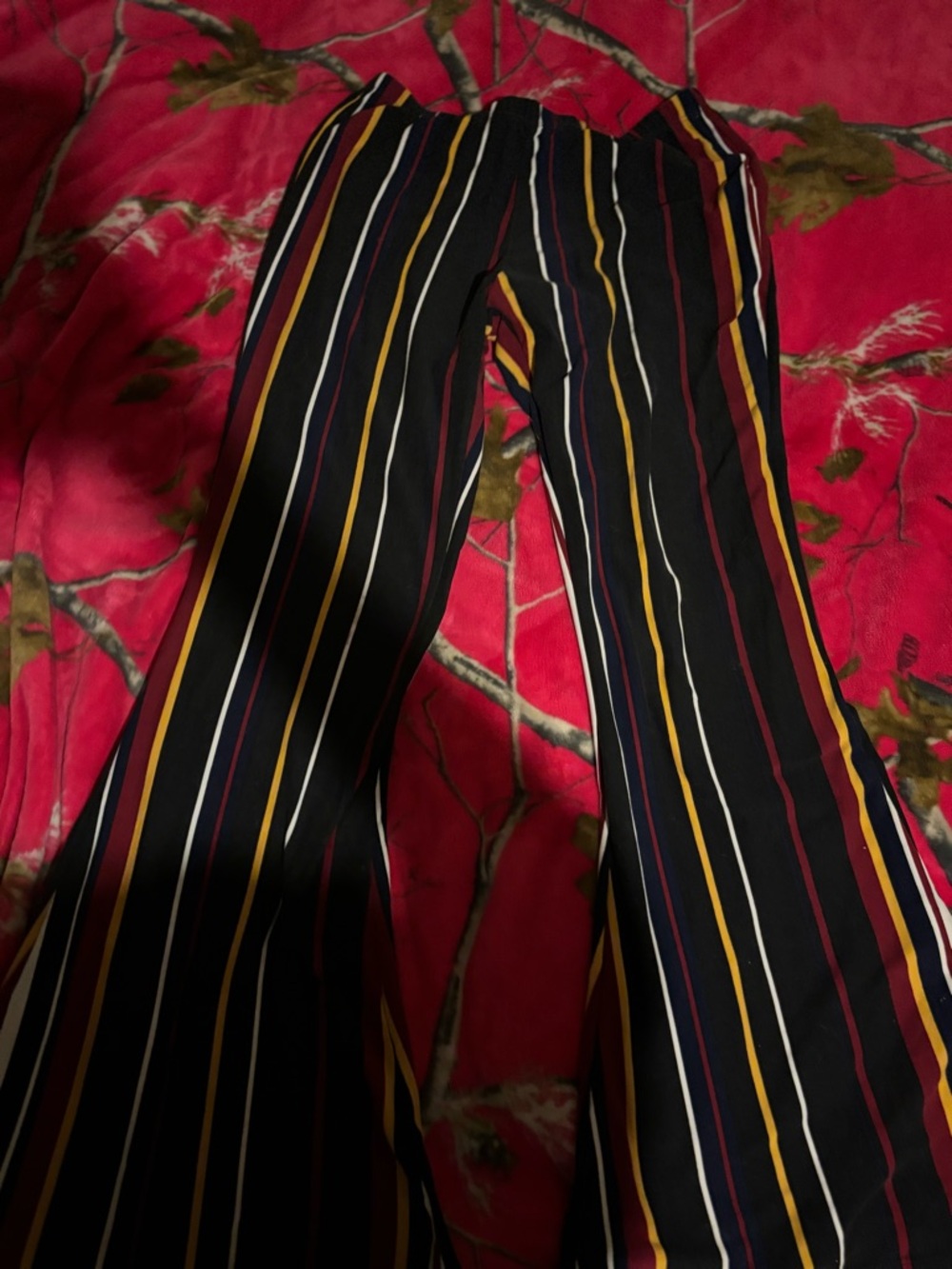 Striped Flare Wide-Leg Pants in Black with Multi-Color Stripes